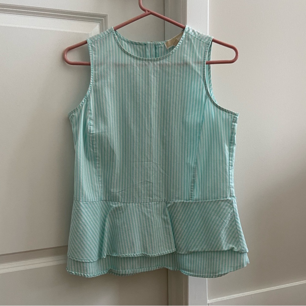 Michael Kors striped peplum sleeveless blouse.